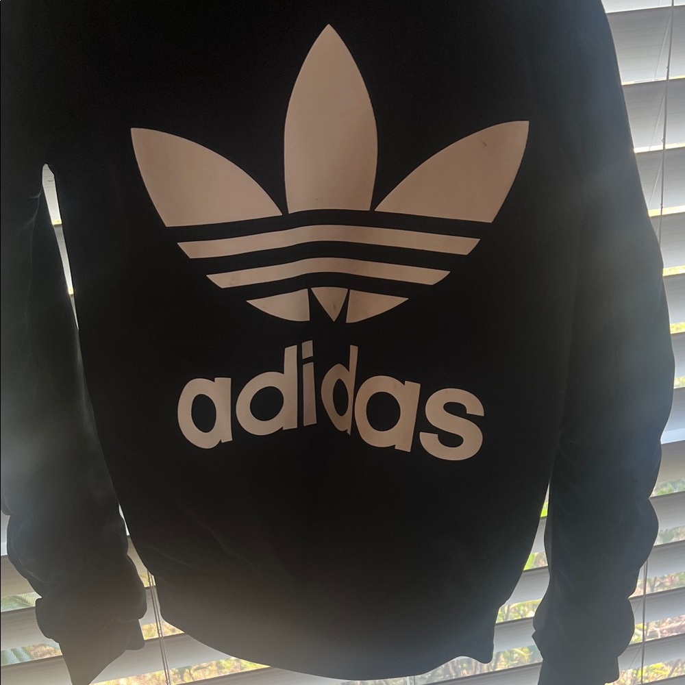 Adidas Black Crewneck with White Trefoil Logo